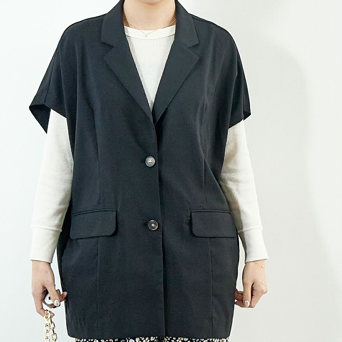 Jeans Factory Clothes [ジーンズファクトリークローズ] テーラードベスト [51085051] ﾁｬｺｰﾙ &&モデル身長：167cm 着用サイズ：F&&