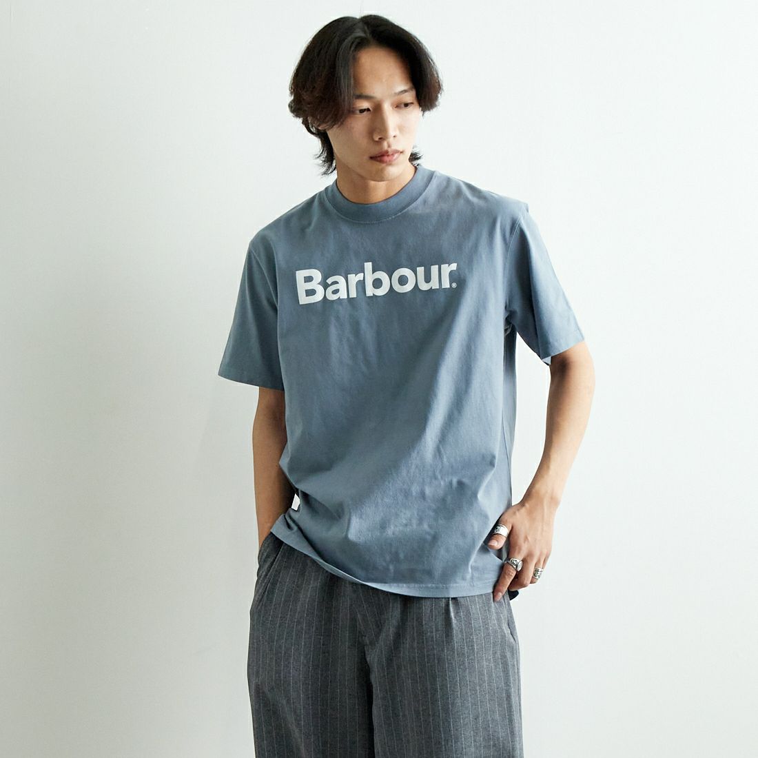Barbour [バブアー] Pensford Tシャツ [MTS1406] WASHED BLU &&モデル身長：179cm 着用サイズ：40&&