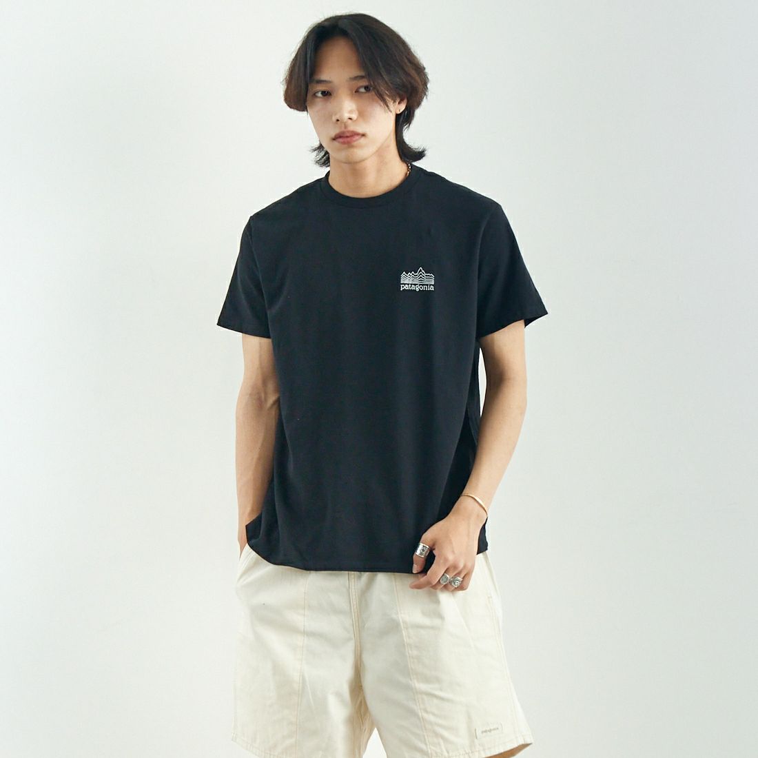 patagonia [パタゴニア] ストラタスパイア レスポンシビリティーTシャツ [37792] BLK &&モデル身長：179cm 着用サイズ：M&&