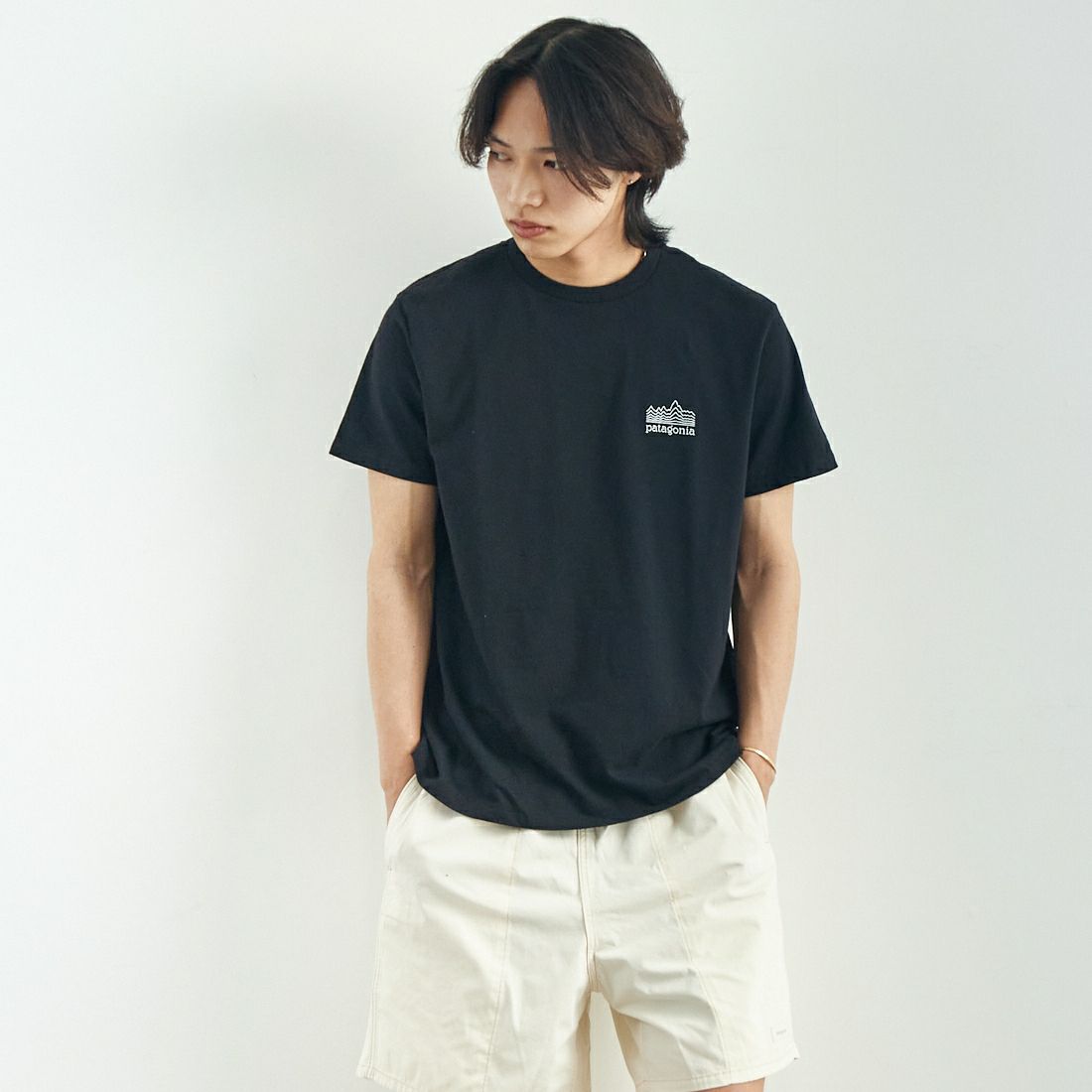 patagonia [パタゴニア] ストラタスパイア レスポンシビリTシャツ [37792] BLK &&モデル身長：179cm 着用サイズ：M&&
