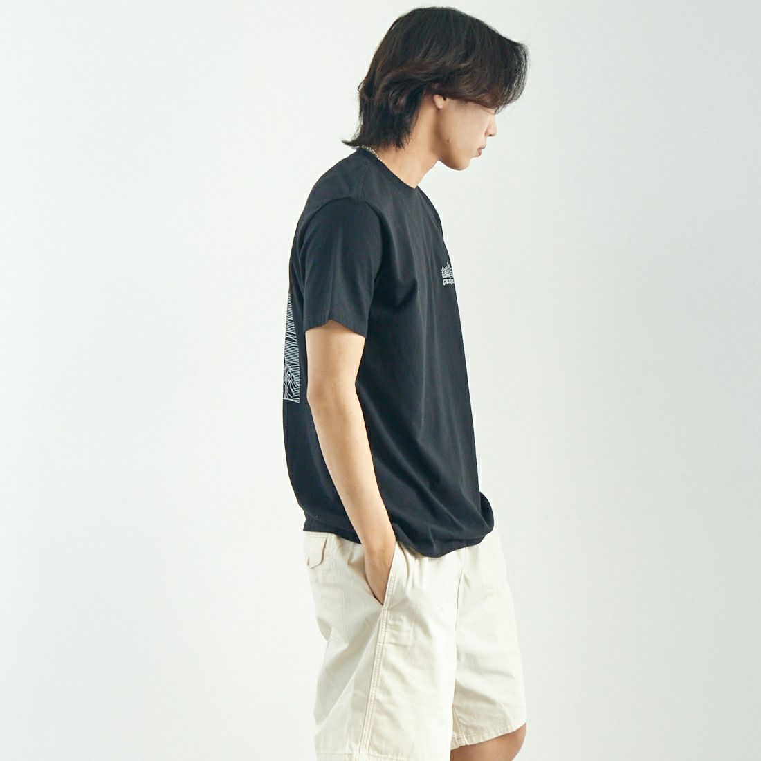 patagonia [パタゴニア] ストラタスパイア レスポンシビリTシャツ [37792] BLK &&モデル身長：179cm 着用サイズ：M&&