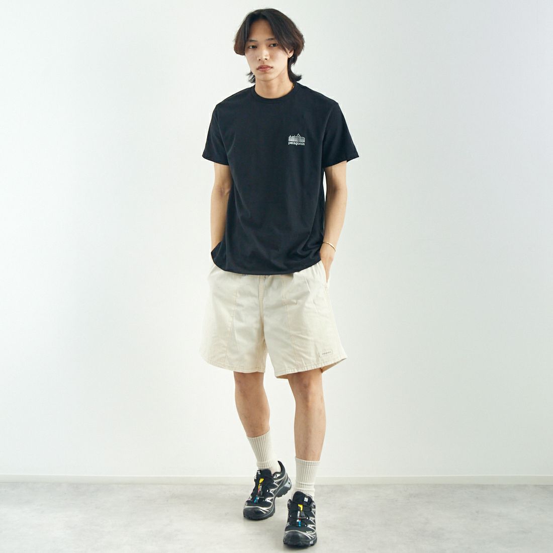 patagonia [パタゴニア] ストラタスパイア レスポンシビリTシャツ [37792] BLK &&モデル身長：179cm 着用サイズ：M&&