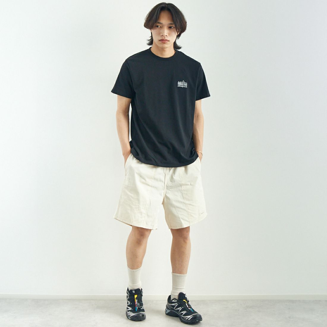patagonia [パタゴニア] ストラタスパイア レスポンシビリTシャツ [37792] BLK &&モデル身長：179cm 着用サイズ：M&&