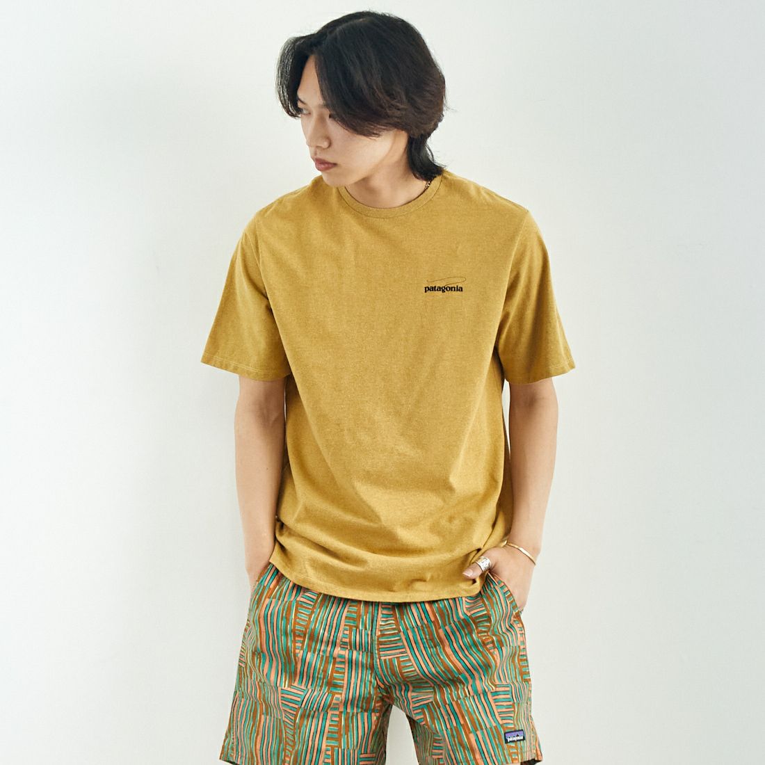 patagonia [パタゴニア] メンズ キャスティングロゴ レスポンシビリTシャツ [37811] PFGD &&モデル身長：179cm 着用サイズ：M&&