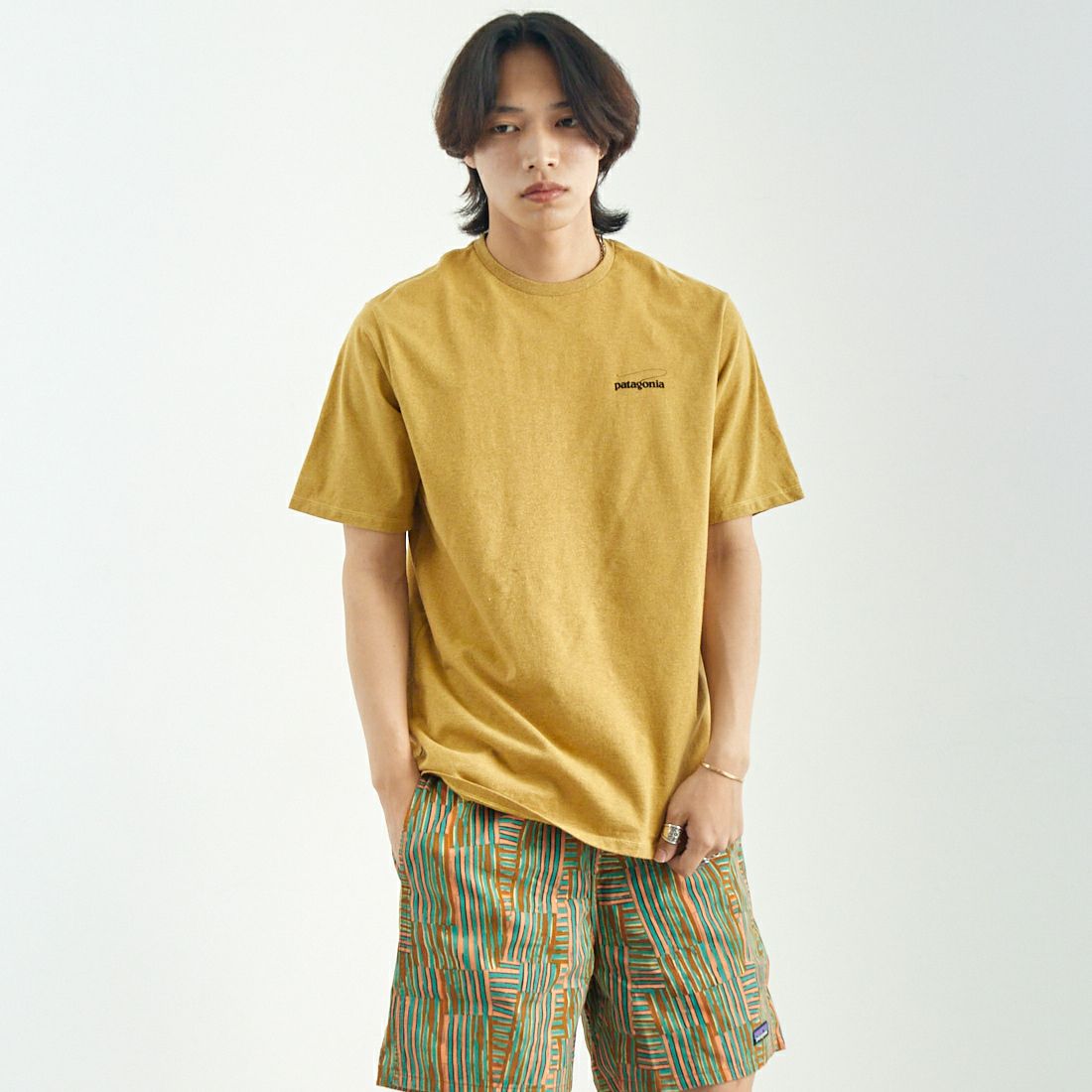 patagonia [パタゴニア] メンズ キャスティングロゴ レスポンシビリTシャツ [37811] PFGD &&モデル身長：179cm 着用サイズ：M&&