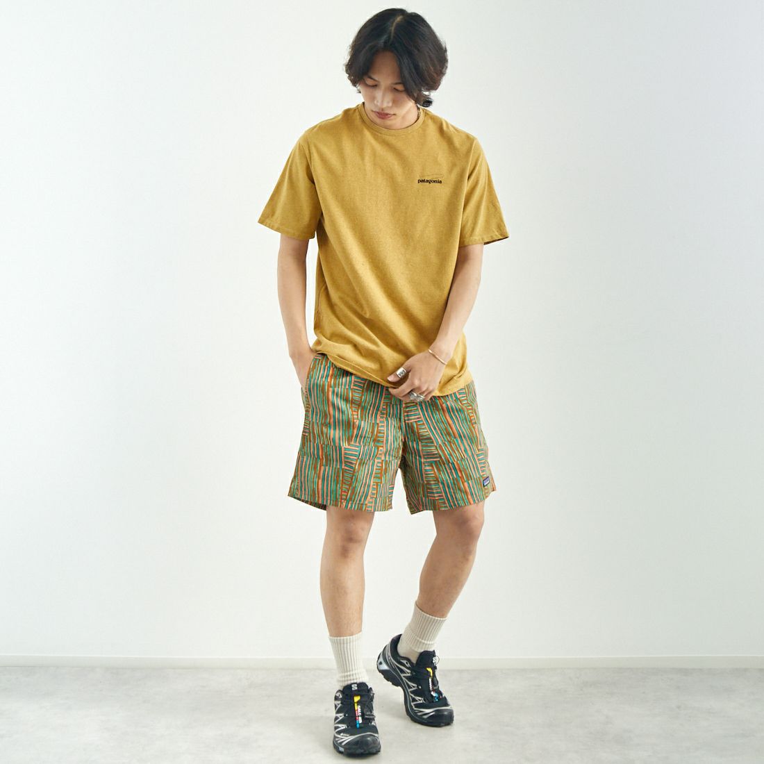 patagonia [パタゴニア] メンズ キャスティングロゴ レスポンシビリTシャツ [37811] PFGD &&モデル身長：179cm 着用サイズ：M&&