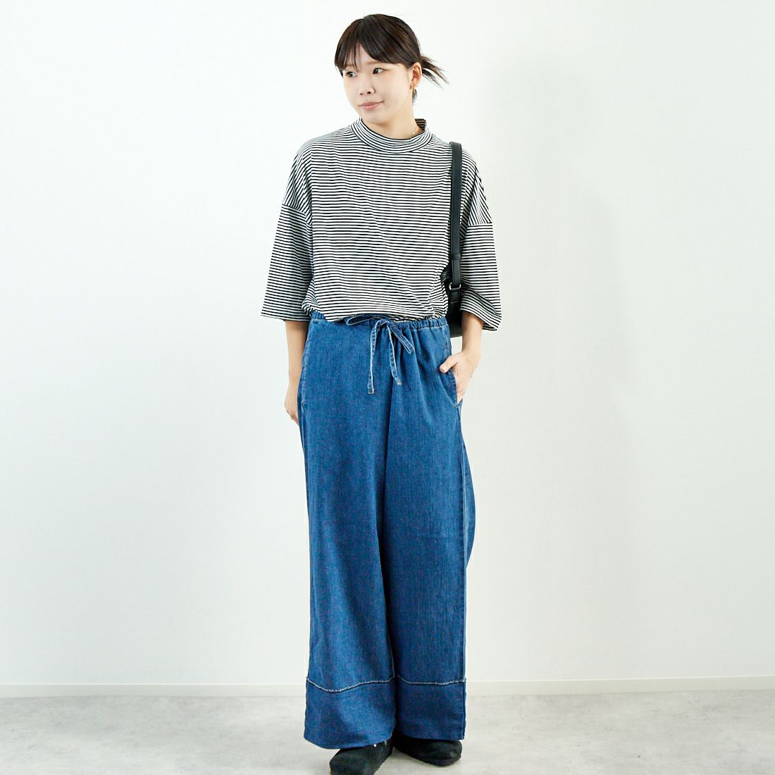 ESTROISLOSE [エストゥロワルーズ] プレミアム天竺 7分袖ボーダーTシャツ [EC23116-B] 9L BORDER &&モデル身長：167cm 着用サイズ：F&&