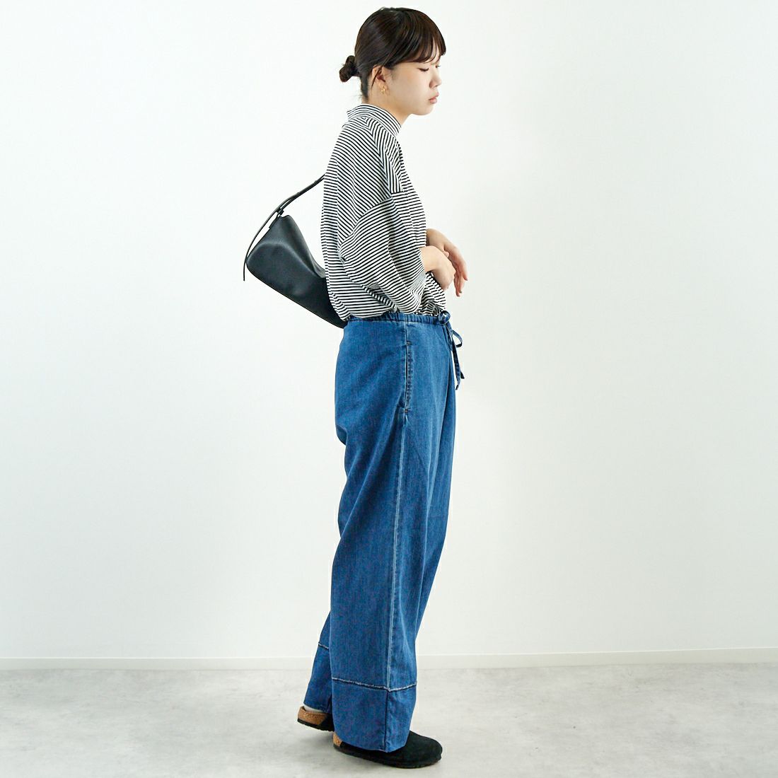 ESTROISLOSE [エストゥロワルーズ] プレミアム天竺 7分袖ボーダーTシャツ [EC23116-B] 9L BORDER &&モデル身長：167cm 着用サイズ：F&&
