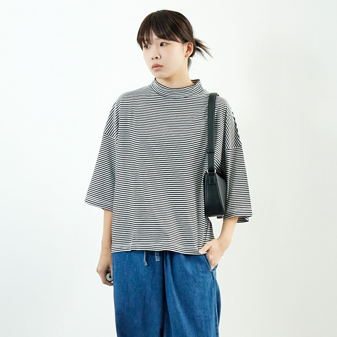 ESTROISLOSE [エストゥロワルーズ] プレミアム天竺 7分袖ボーダーTシャツ [EC23116-B] 9L BORDER &&モデル身長：167cm 着用サイズ：F&&