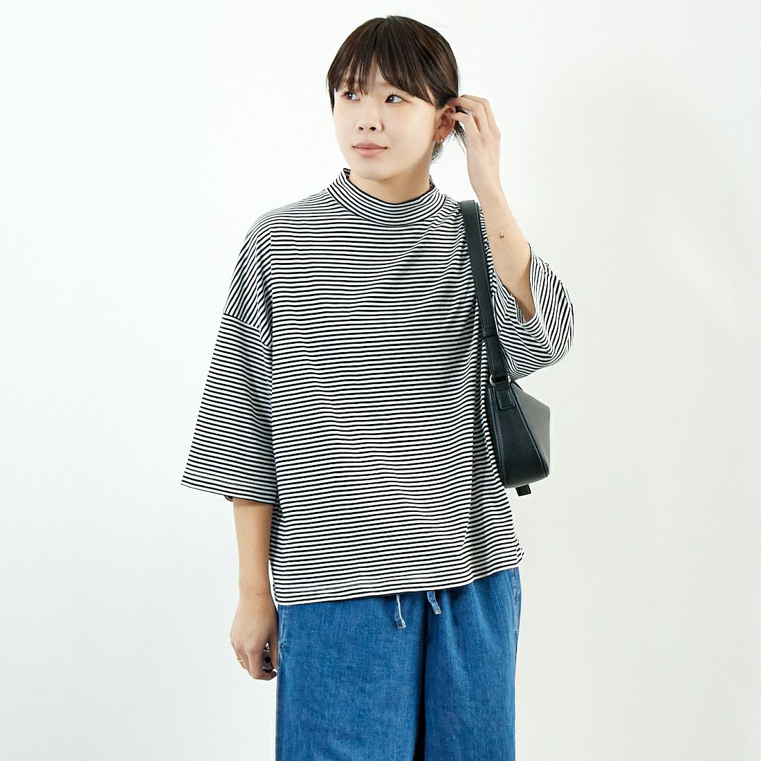 ESTROISLOSE [エストゥロワルーズ] プレミアム天竺 7分袖ボーダーTシャツ [EC23116-B] 9L BORDER &&モデル身長：167cm 着用サイズ：F&&