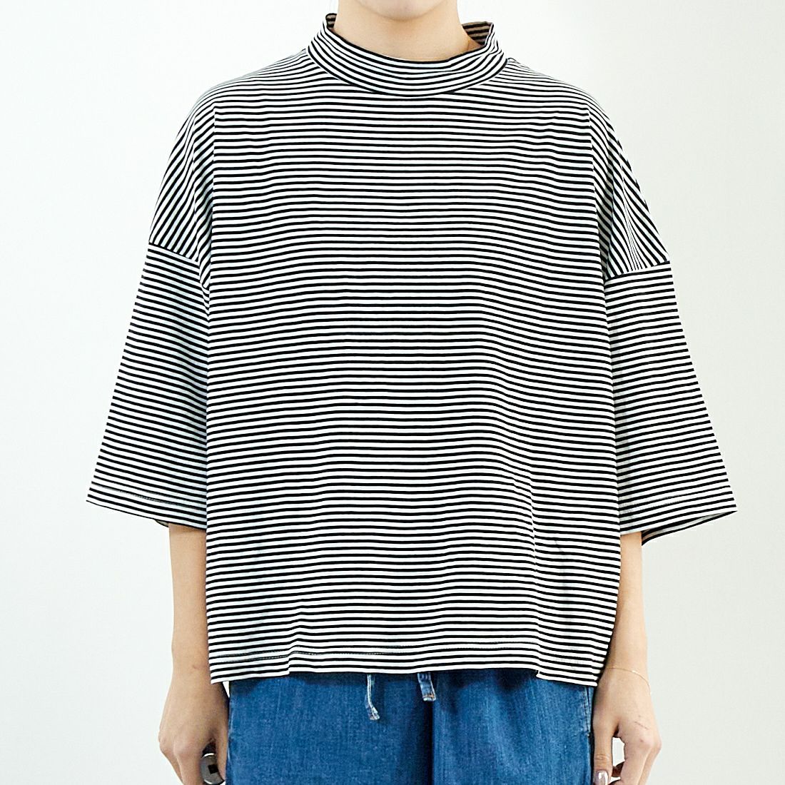 ESTROISLOSE [エストゥロワルーズ] プレミアム天竺 7分袖ボーダーTシャツ [EC23116-B] 9L BORDER &&モデル身長：167cm 着用サイズ：F&&