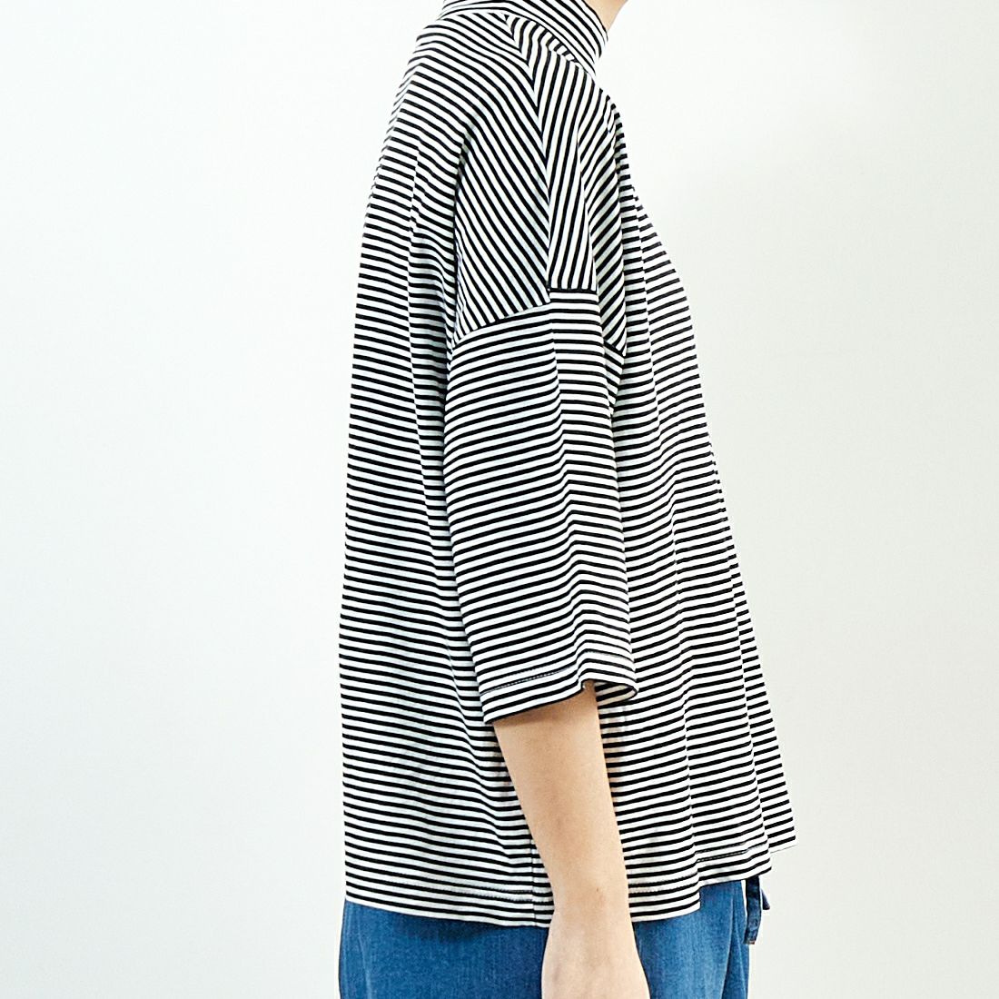 ESTROISLOSE [エストゥロワルーズ] プレミアム天竺 7分袖ボーダーTシャツ [EC23116-B] 9L BORDER &&モデル身長：167cm 着用サイズ：F&&