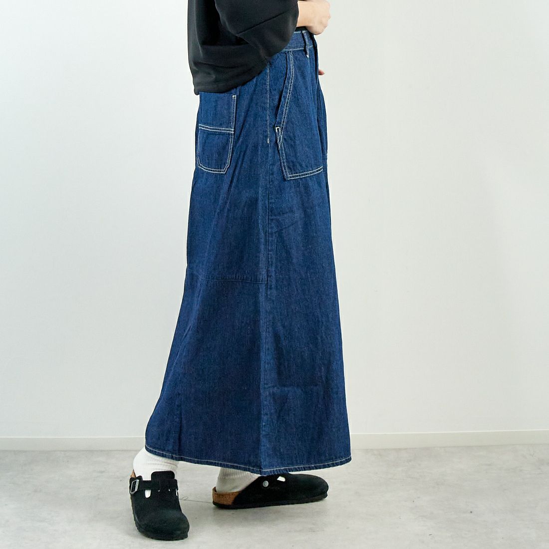 Kelen [ケレン] フロントパンツバックスカートデニム [LKL25HPT2091] ONE WASH &&モデル身長：167cm 着用サイズ：S&&