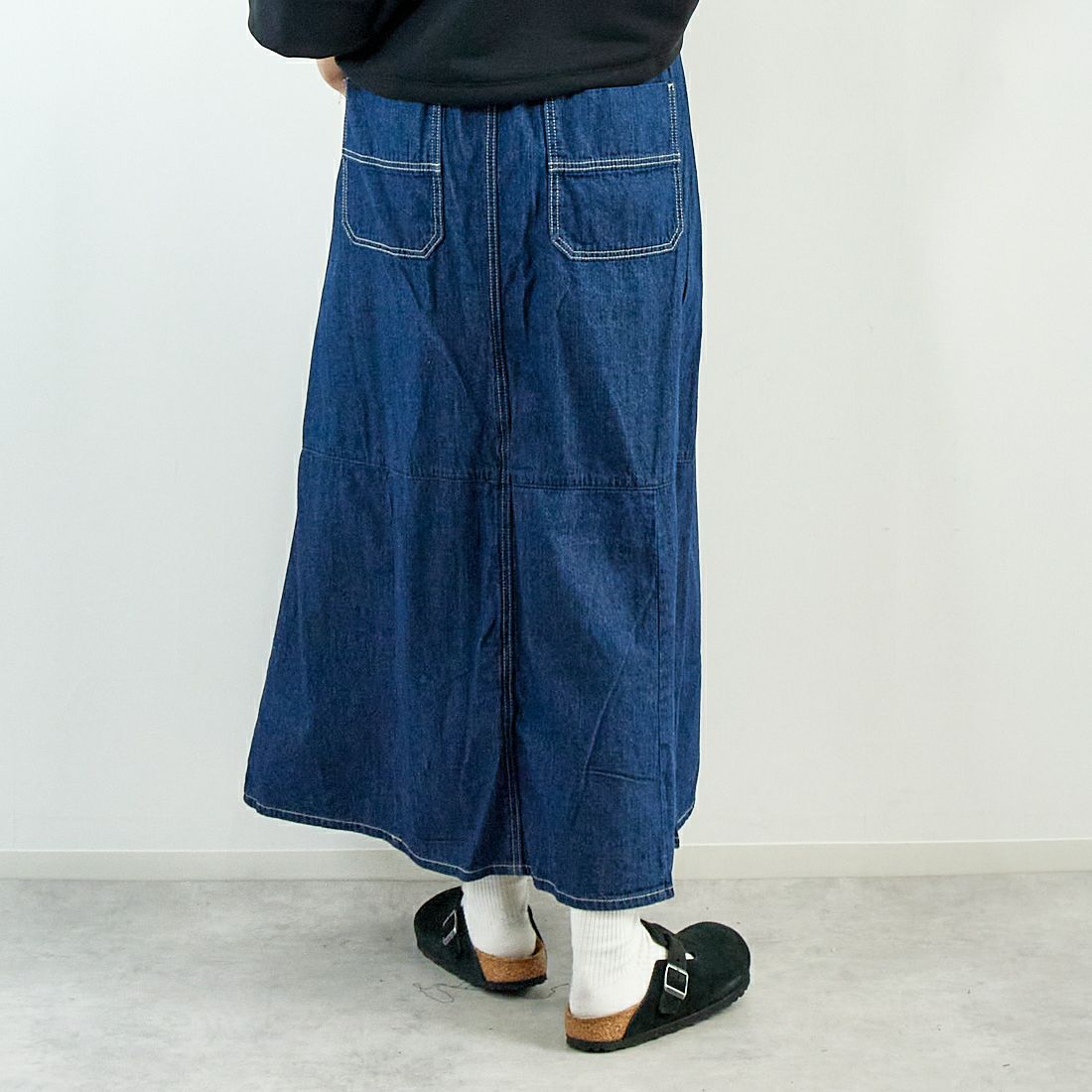 Kelen [ケレン] フロントパンツバックスカートデニム [LKL25HPT2091] ONE WASH &&モデル身長：167cm 着用サイズ：S&&