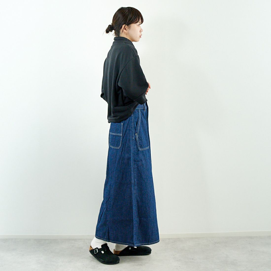 Kelen [ケレン] フロントパンツバックスカートデニム [LKL25HPT2091] ONE WASH &&モデル身長：167cm 着用サイズ：S&&