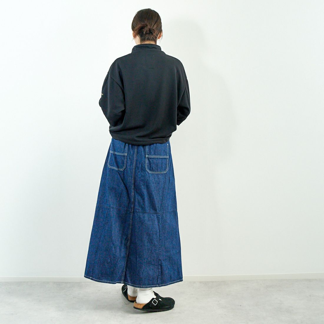 Kelen [ケレン] フロントパンツバックスカートデニム [LKL25HPT2091] ONE WASH &&モデル身長：167cm 着用サイズ：S&&