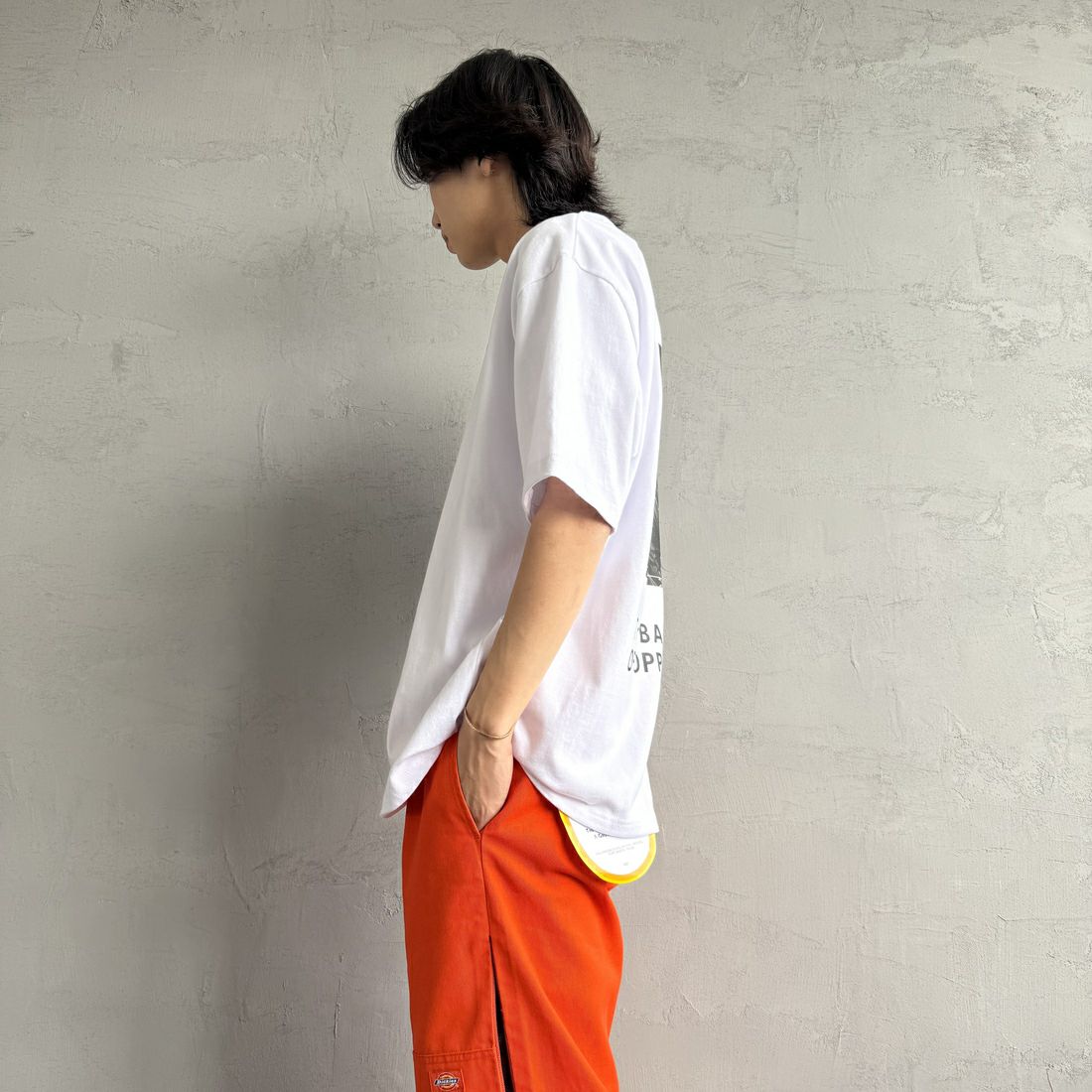 RVCA [ルーカ] PALM ボックスロゴショートスリーブTシャツ [BF041-250] WHT &&モデル身長：179cm 着用サイズ：L&&