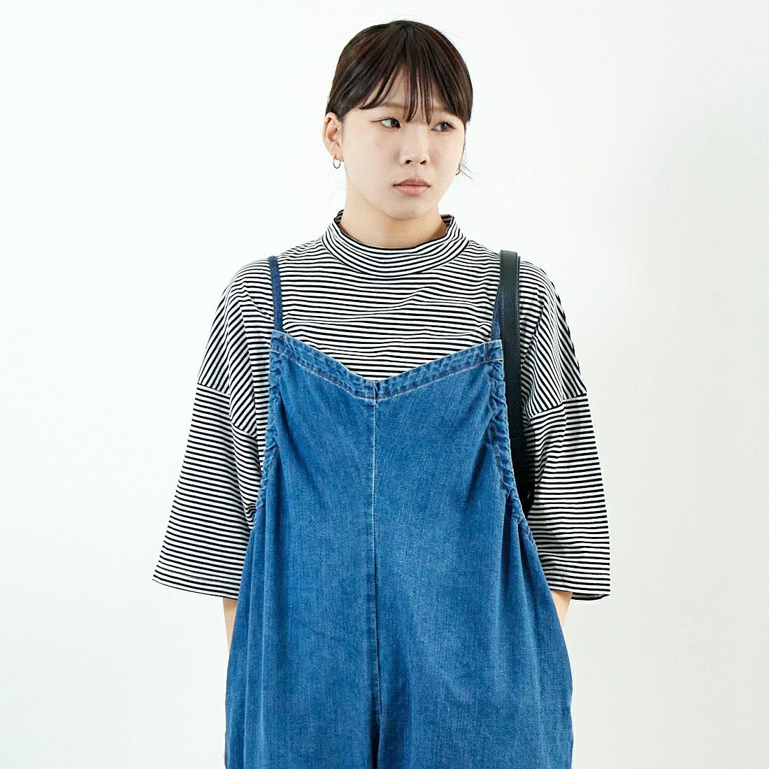 MEYAME [メヤメ] デニムギャザード オールインワン [MEY-2020] BLUE &&モデル身長：167cm 着用サイズ：F&&