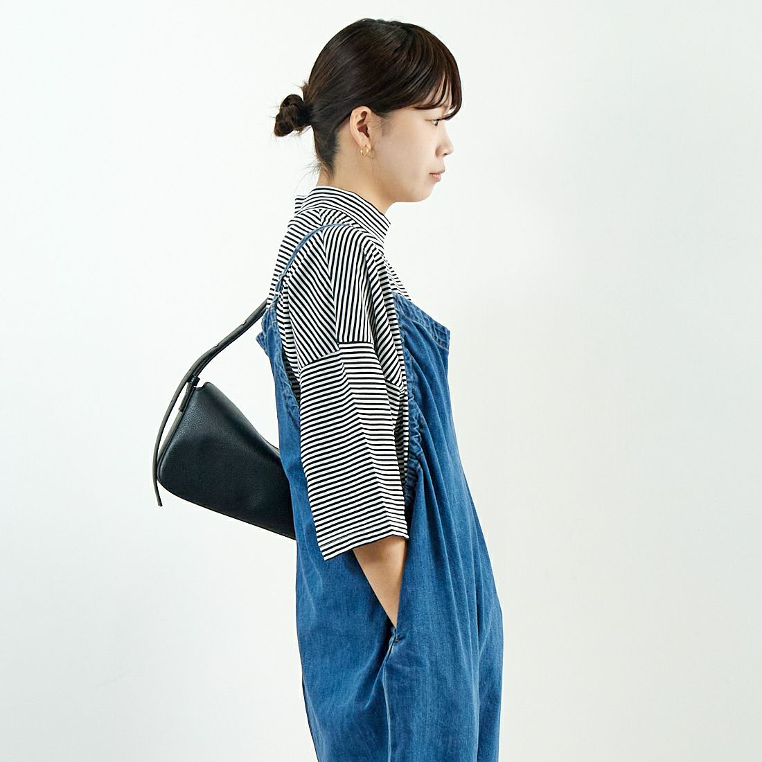 MEYAME [メヤメ] デニムギャザード オールインワン [MEY-2020] BLUE &&モデル身長：167cm 着用サイズ：F&&