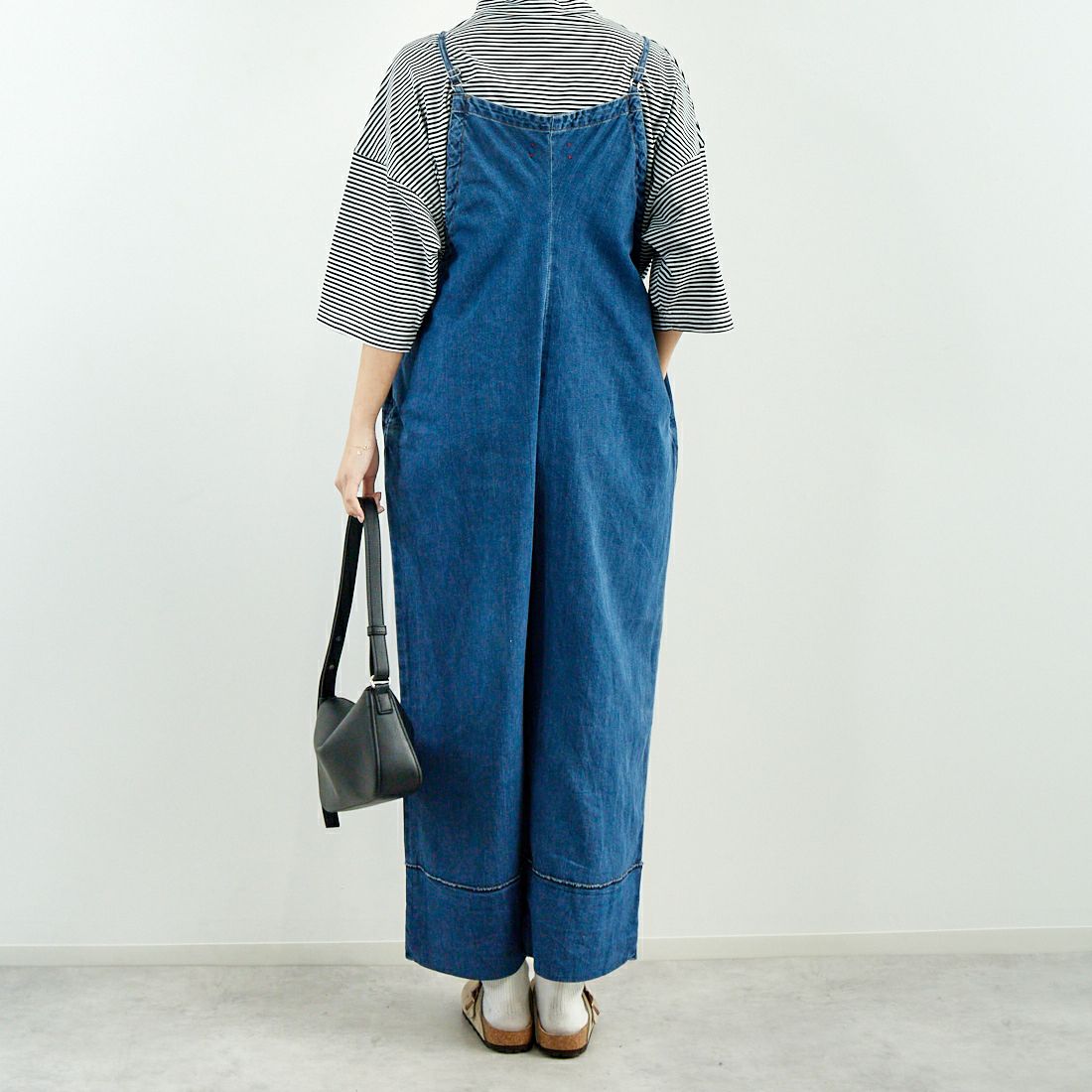 MEYAME [メヤメ] デニムギャザード オールインワン [MEY-2020] BLUE &&モデル身長：167cm 着用サイズ：F&&
