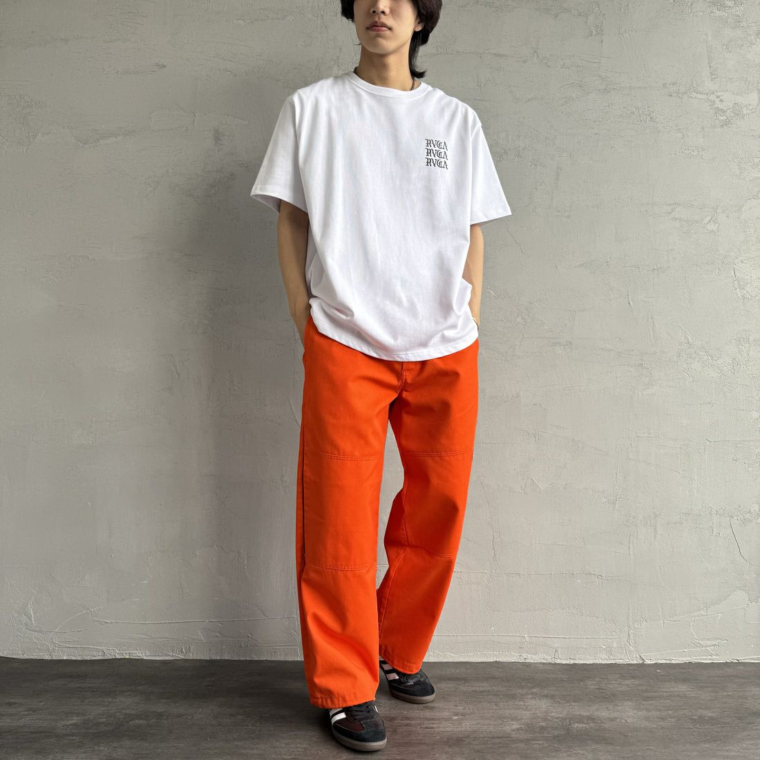 RVCA [ルーカ] IRON ショートスリーブTシャツ [BF041-255] WHT &&モデル身長：179cm 着用サイズ：XL&&