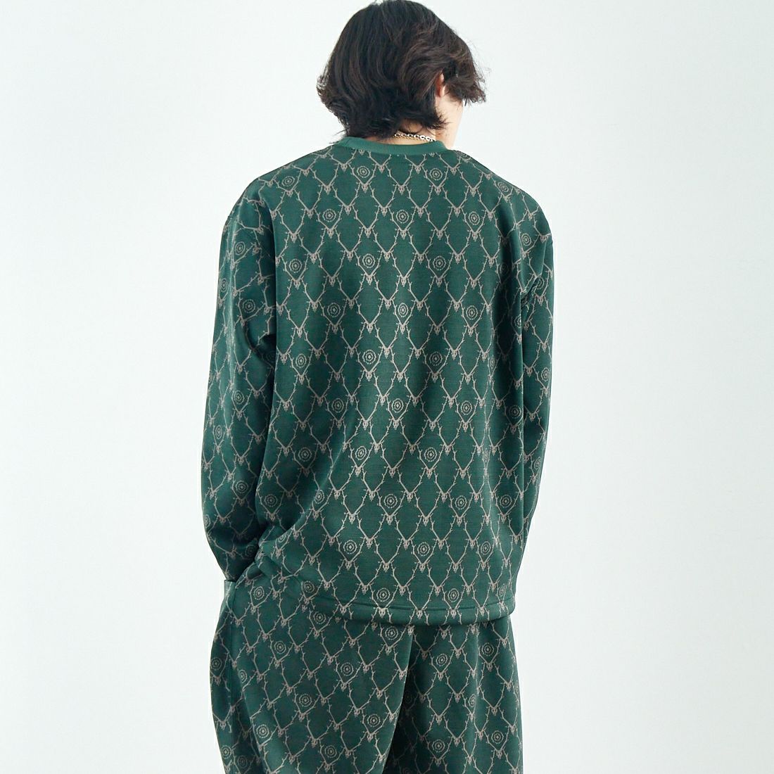 South2West8 [サウスツーウエストエイト] ストリングクルーネックシャツ [QV650] B GREEN &&モデル身長：179cm 着用サイズ：M&&