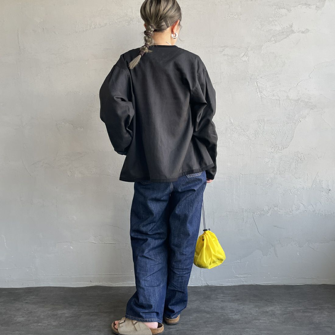DANTON [ダントン] Vネック リネンシャツカーディガン [DT-B0349LIP] BLACK &&モデル身長：150cm 着用サイズ：36&&