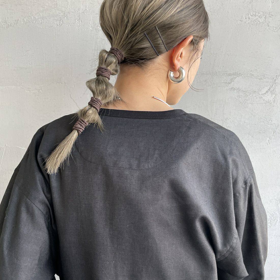 DANTON [ダントン] Vネック リネンシャツカーディガン [DT-B0349LIP] BLACK &&モデル身長：150cm 着用サイズ：36&&