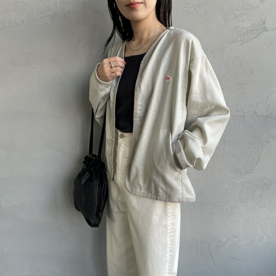 DANTON [ダントン] Vネック リネンシャツカーディガン [DT-B0349LIP] &&モデル身長：160cm 着用サイズ：38&&