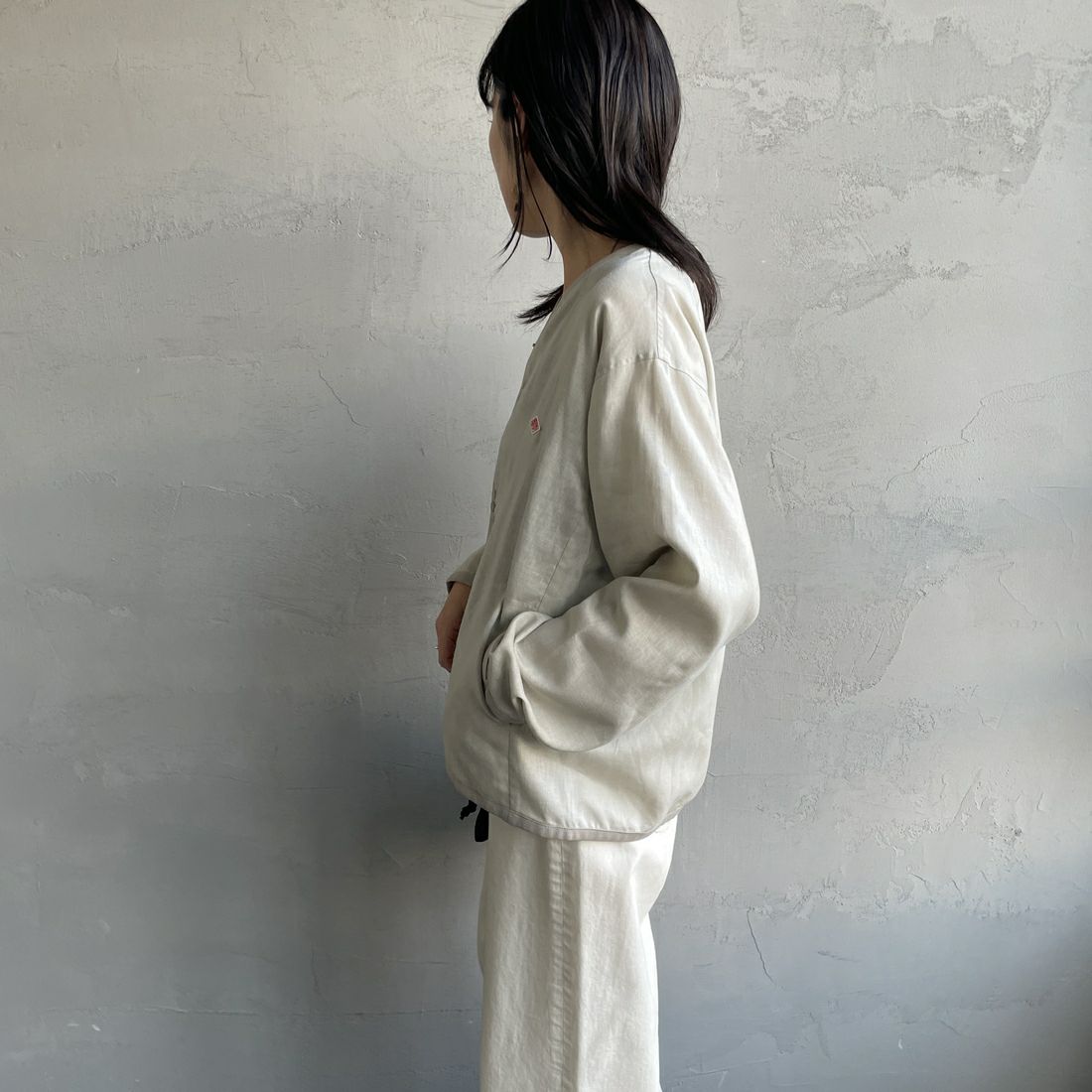 DANTON [ダントン] Vネック リネンシャツカーディガン [DT-B0349LIP] &&モデル身長：160cm 着用サイズ：38&&