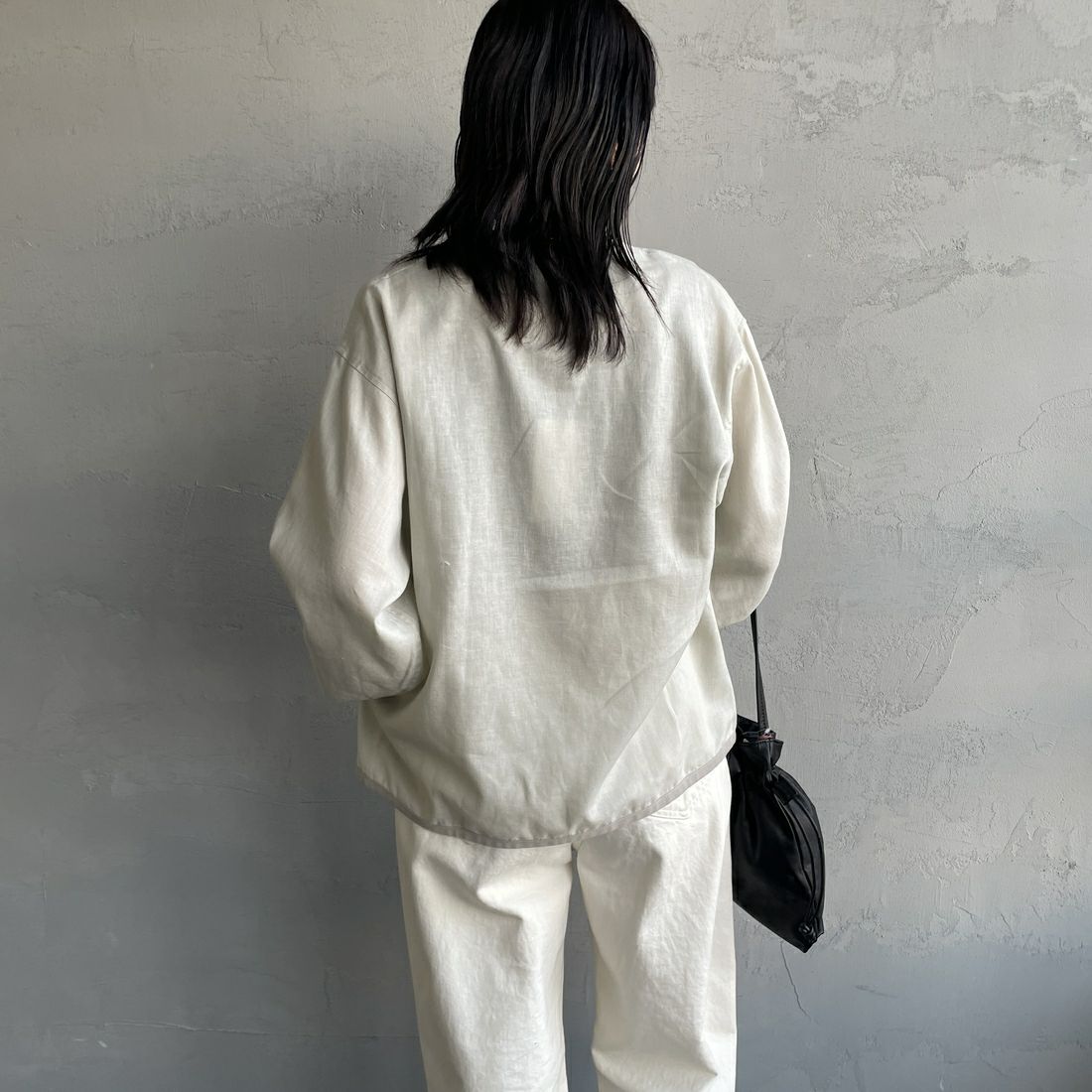 DANTON [ダントン] Vネック リネンシャツカーディガン [DT-B0349LIP] &&モデル身長：160cm 着用サイズ：38&&