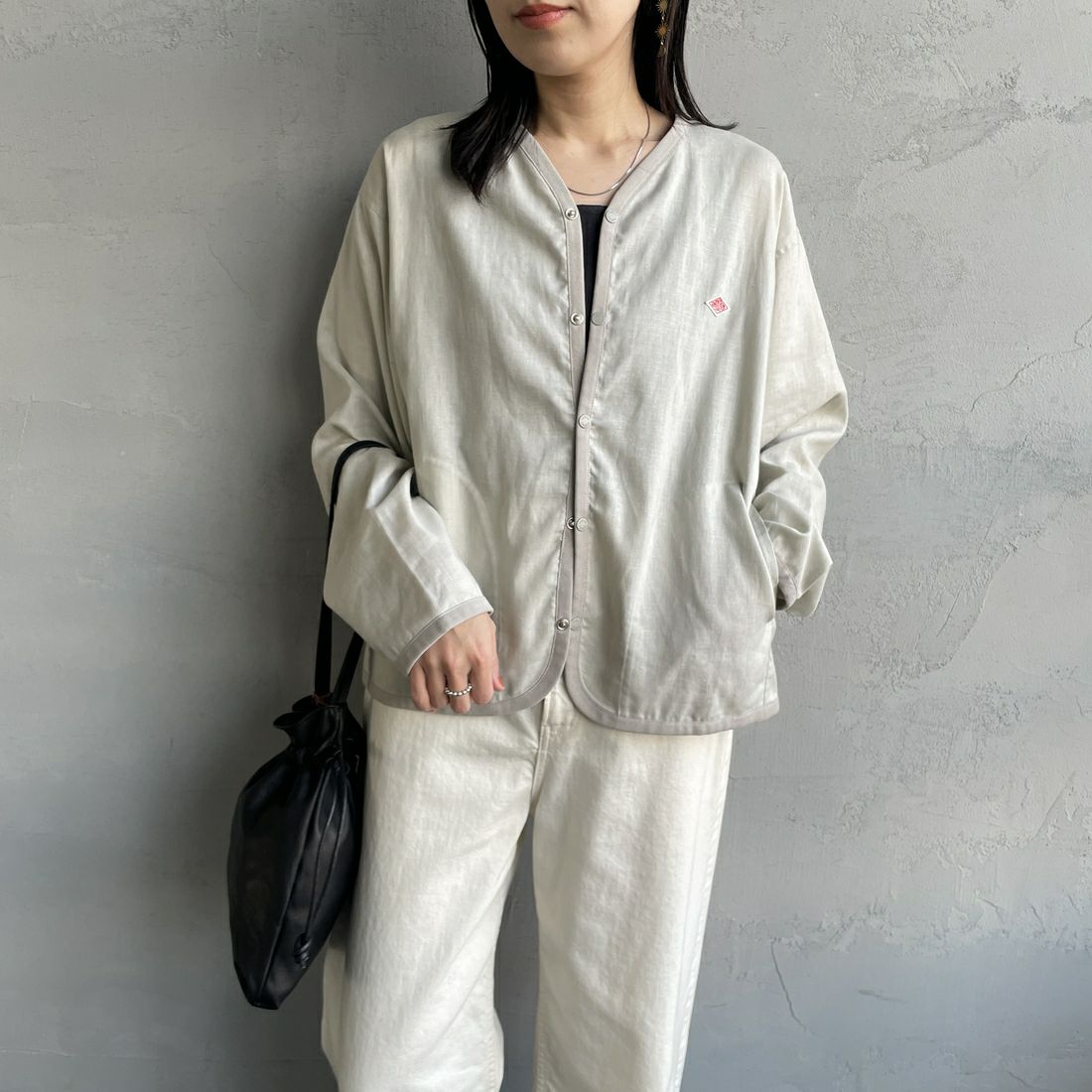 DANTON [ダントン] Vネック リネンシャツカーディガン [DT-B0349LIP] &&モデル身長：160cm 着用サイズ：38&&