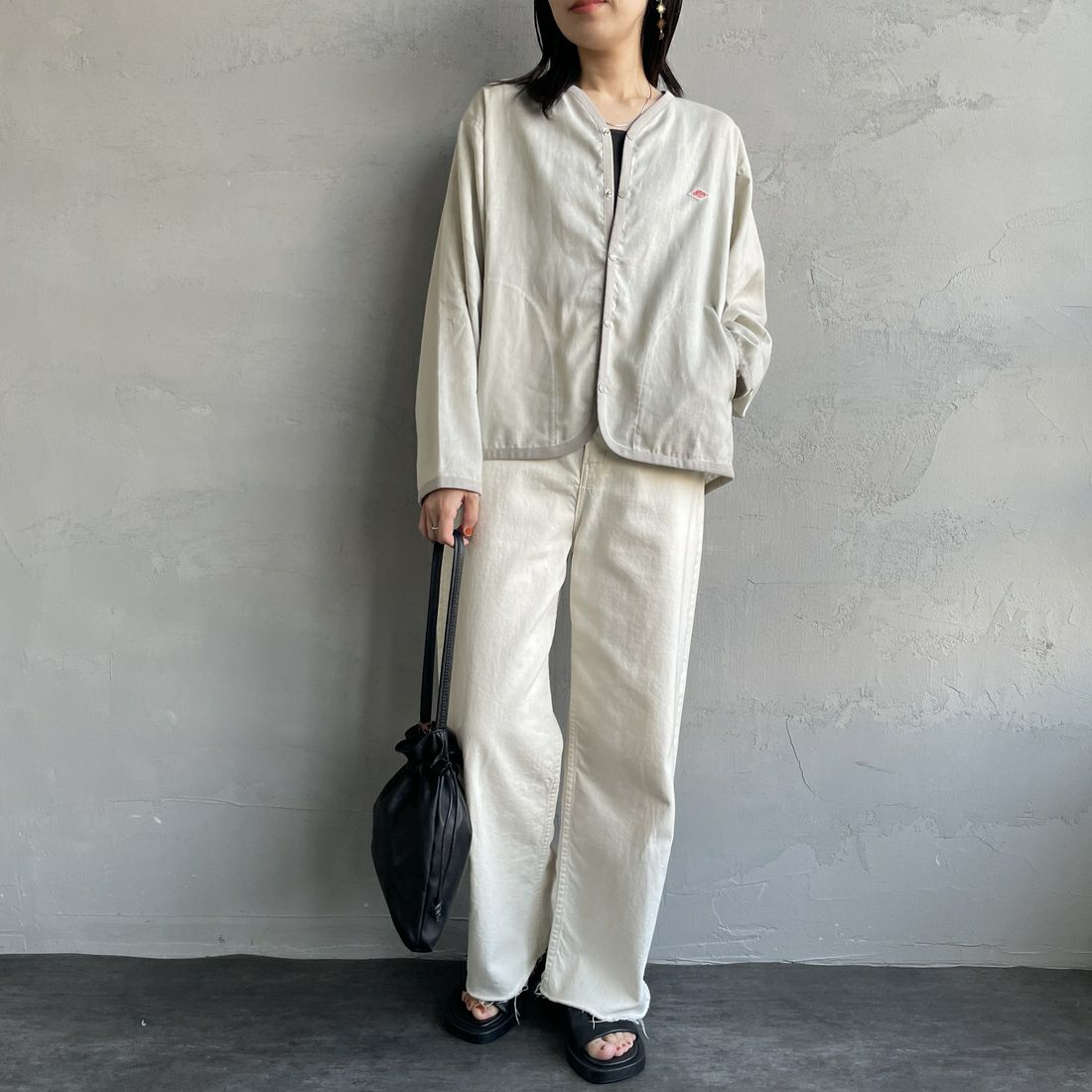 DANTON [ダントン] Vネック リネンシャツカーディガン [DT-B0349LIP] &&モデル身長：160cm 着用サイズ：38&&
