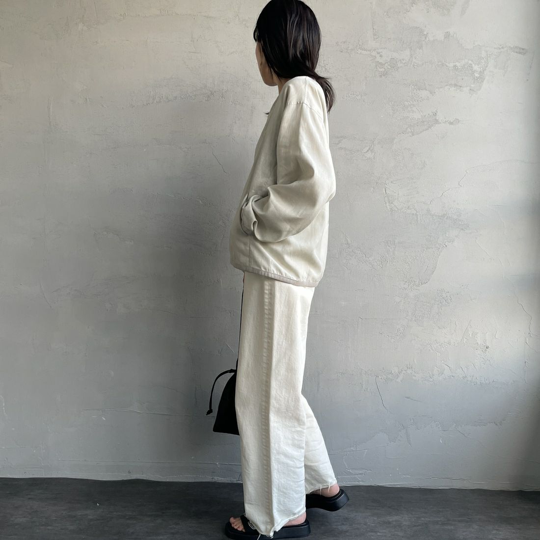 DANTON [ダントン] Vネック リネンシャツカーディガン [DT-B0349LIP] &&モデル身長：160cm 着用サイズ：38&&