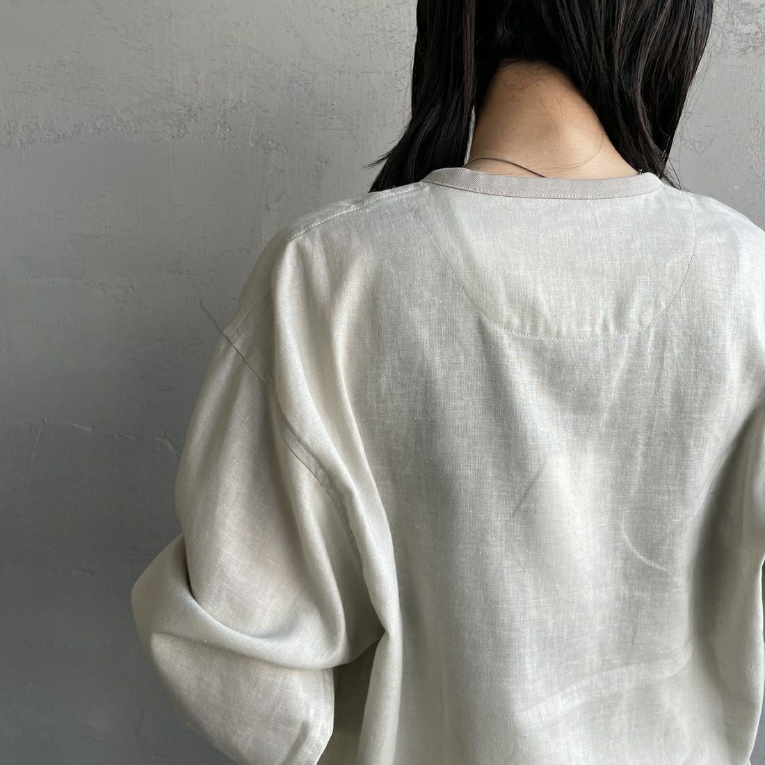 DANTON [ダントン] Vネック リネンシャツカーディガン [DT-B0349LIP] &&モデル身長：160cm 着用サイズ：38&&