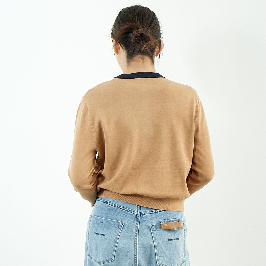 MARGAUX [マルゴー] シャネル風カーディガン [MG-KN-25013-S] BEIGE/NAVY &&モデル身長：167cm 着用サイズ：F&&