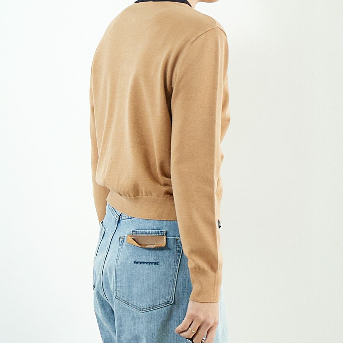 MARGAUX [マルゴー] シャネル風カーディガン [MG-KN-25013-S] BEIGE/NAVY &&モデル身長：167cm 着用サイズ：F&&