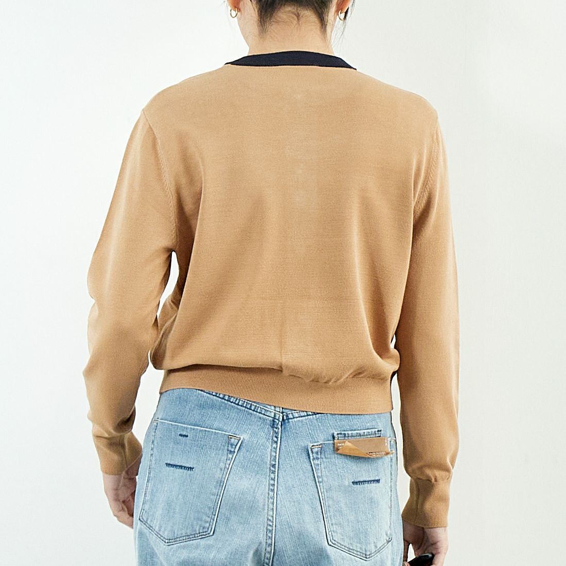 MARGAUX [マルゴー] シャネル風カーディガン [MG-KN-25013-S] BEIGE/NAVY &&モデル身長：167cm 着用サイズ：F&&