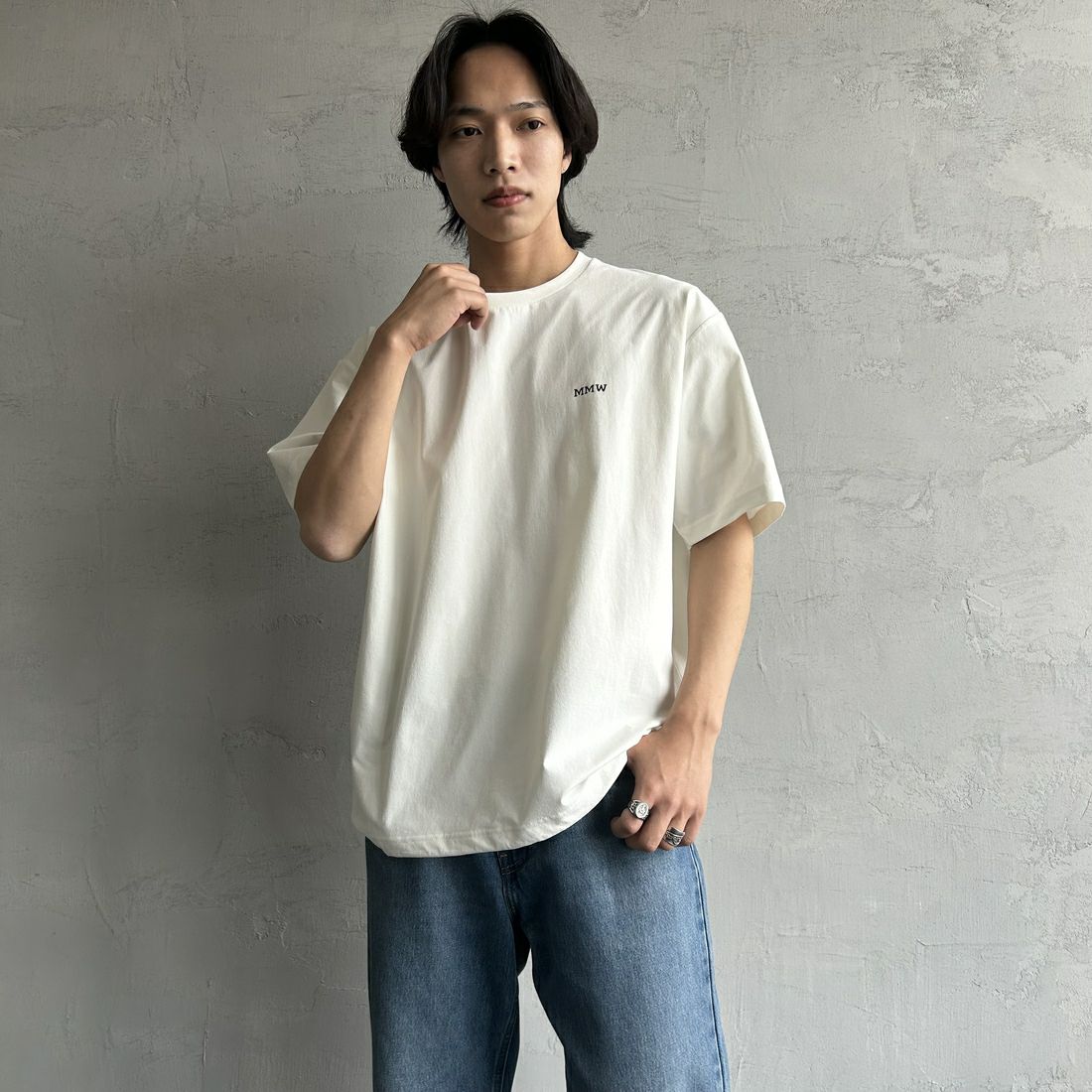 Marmot [マーモット] 別注 ドローコード付き マーモットバックプリントTシャツ [MTSS25MST329IN-JF] WHITE &&モデル身長：179cm 着用サイズ：L&&