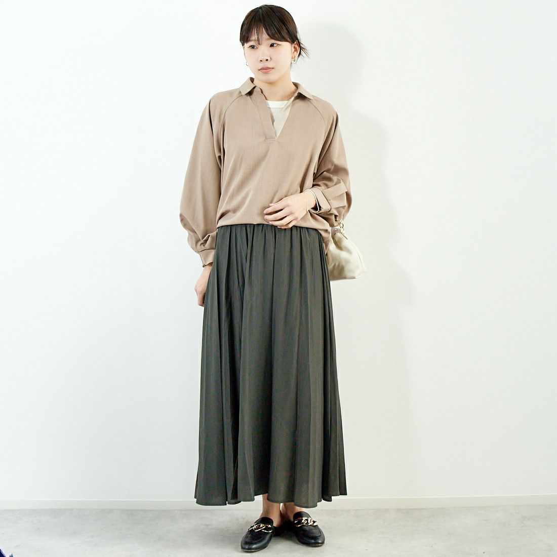 Jf Ready Made [ジェイエフレディメイド] エアリースカート [963-28109] 08 ﾁｬｺｰﾙ &&モデル身長：167cm 着用サイズ：F&&