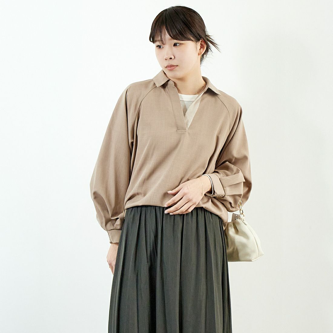 Jf Ready Made [ジェイエフレディメイド] エアリースカート [963-28109] 08 ﾁｬｺｰﾙ &&モデル身長：167cm 着用サイズ：F&&
