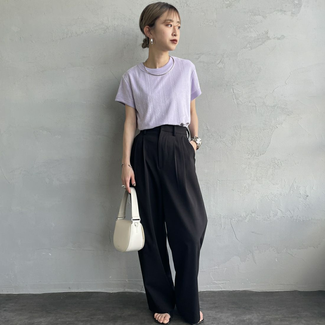 Robert P.Miller [ロバートピーミラー] レーヨンパイルTシャツ [RM251-2214] LILAS &&モデル身長：150cm 着用サイズ：F&&