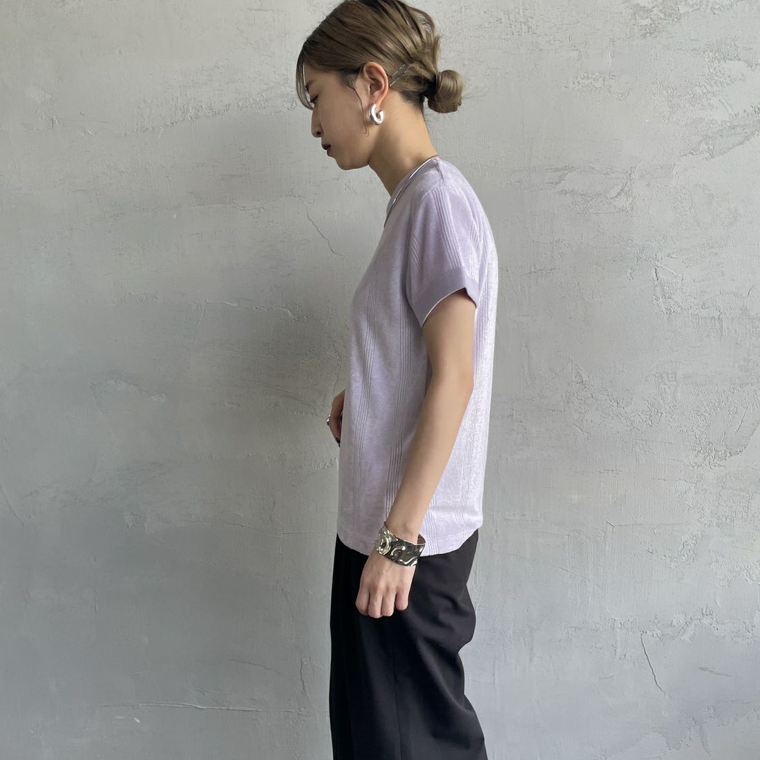 Robert P.Miller [ロバートピーミラー] レーヨンパイルTシャツ [RM251-2214] LILAS &&モデル身長：150cm 着用サイズ：F&&