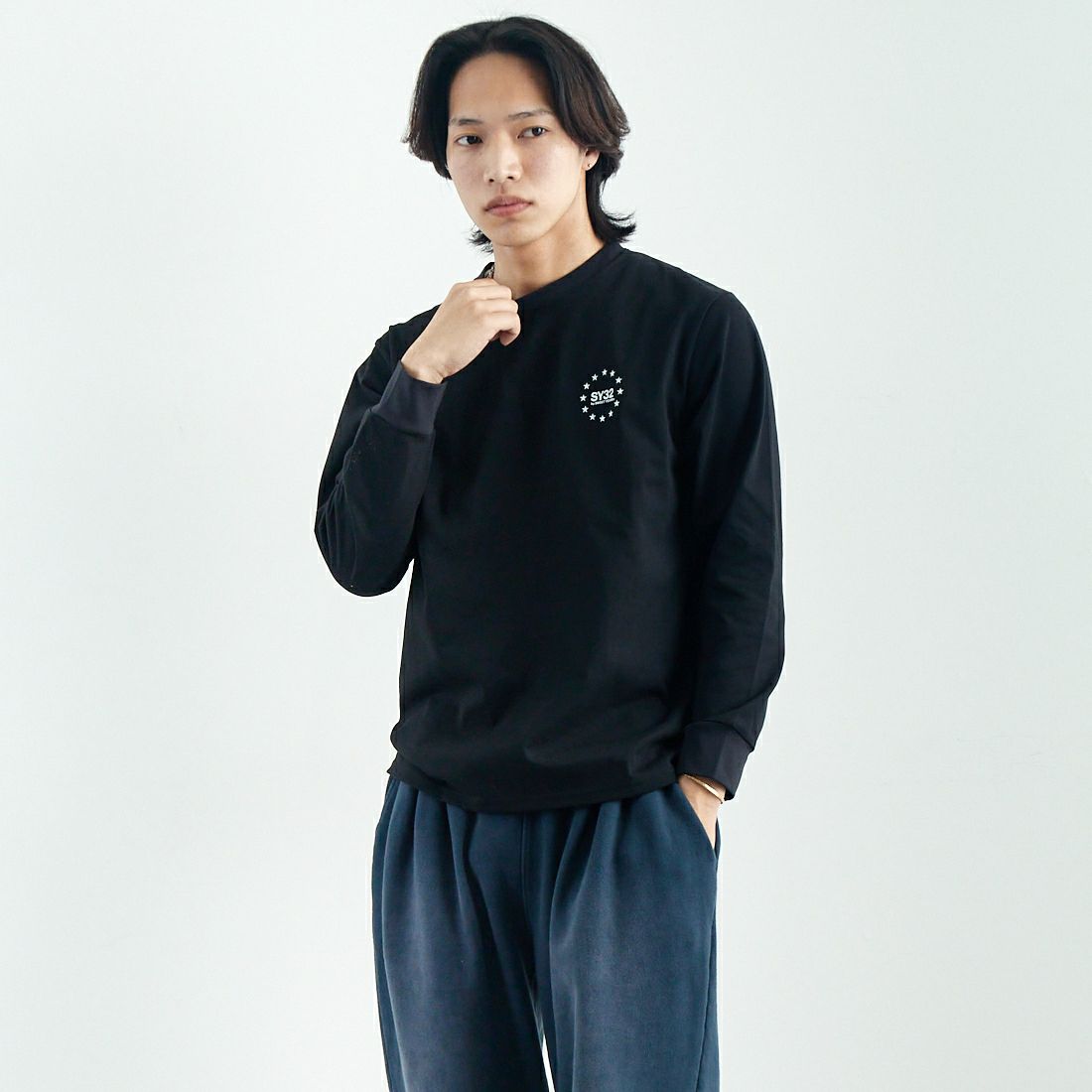 SY32 [エスワイサーティトゥ] マルチロゴバックプリントTシャツ [15071J] BLACK &&モデル身長：179cm 着用サイズ：M&&