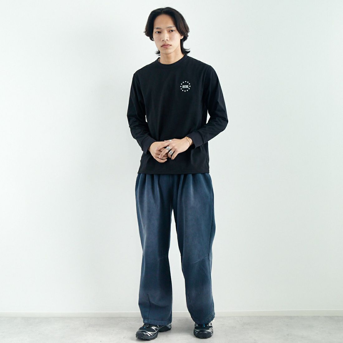 SY32 [エスワイサーティトゥ] マルチロゴバックプリントTシャツ [15071J] BLACK &&モデル身長：179cm 着用サイズ：M&&
