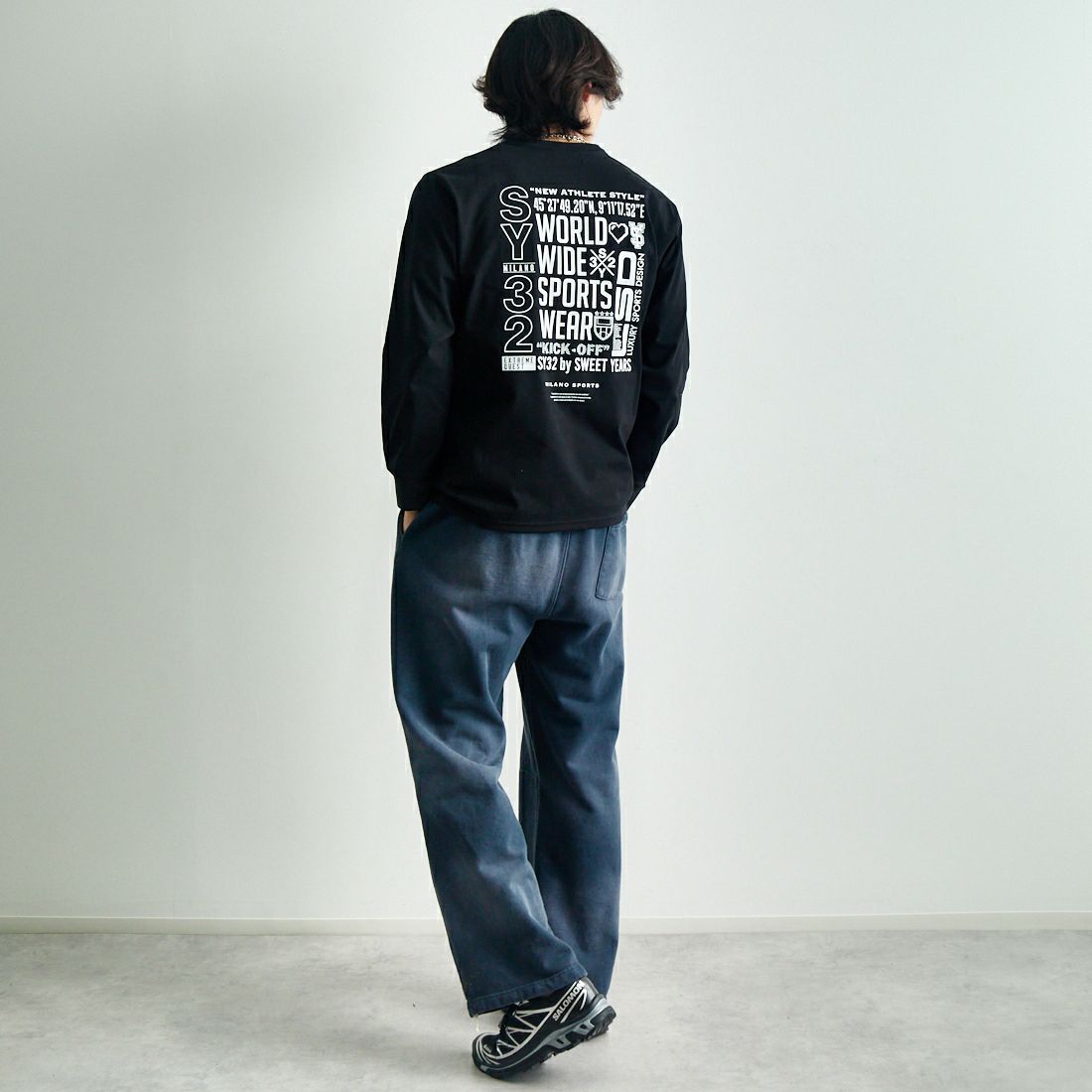 SY32 [エスワイサーティトゥ] マルチロゴバックプリントTシャツ [15071J] BLACK &&モデル身長：179cm 着用サイズ：M&&