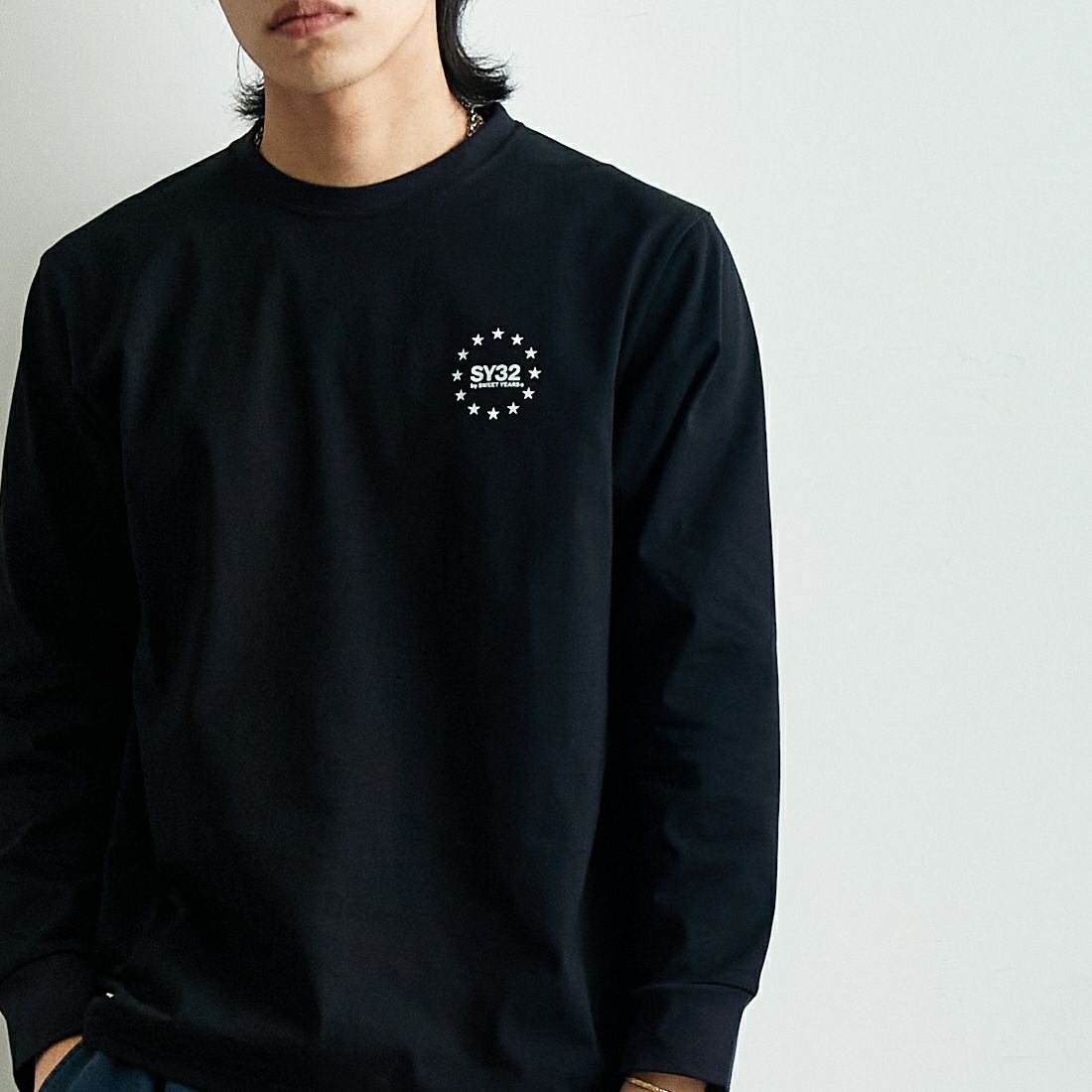 SY32 [エスワイサーティトゥ] マルチロゴバックプリントTシャツ [15071J] BLACK &&モデル身長：179cm 着用サイズ：M&&