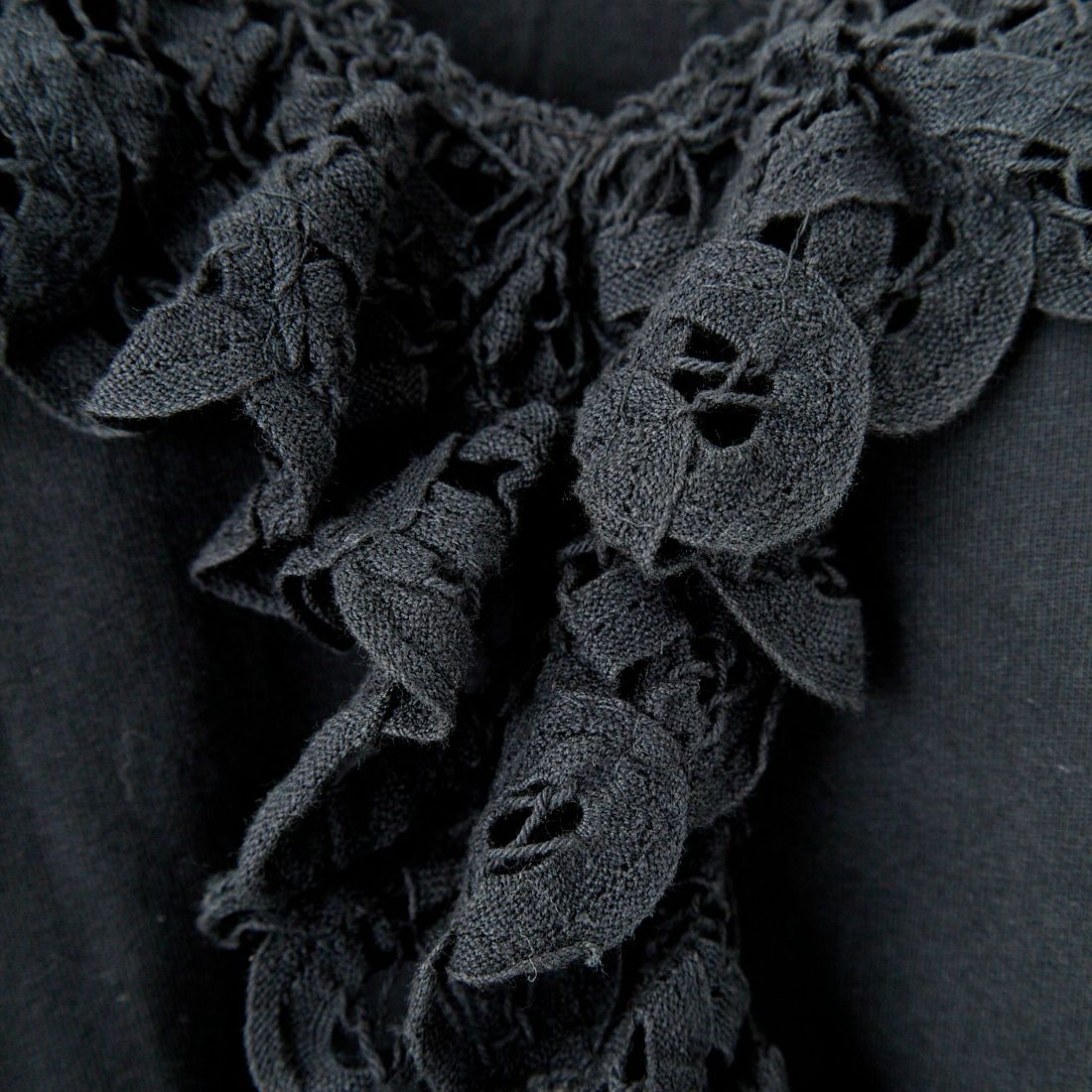 tumugu: [ツムグ] コットン天竺×バテンレース　Vネックプルオーバー [TC25108] 99 BLACK