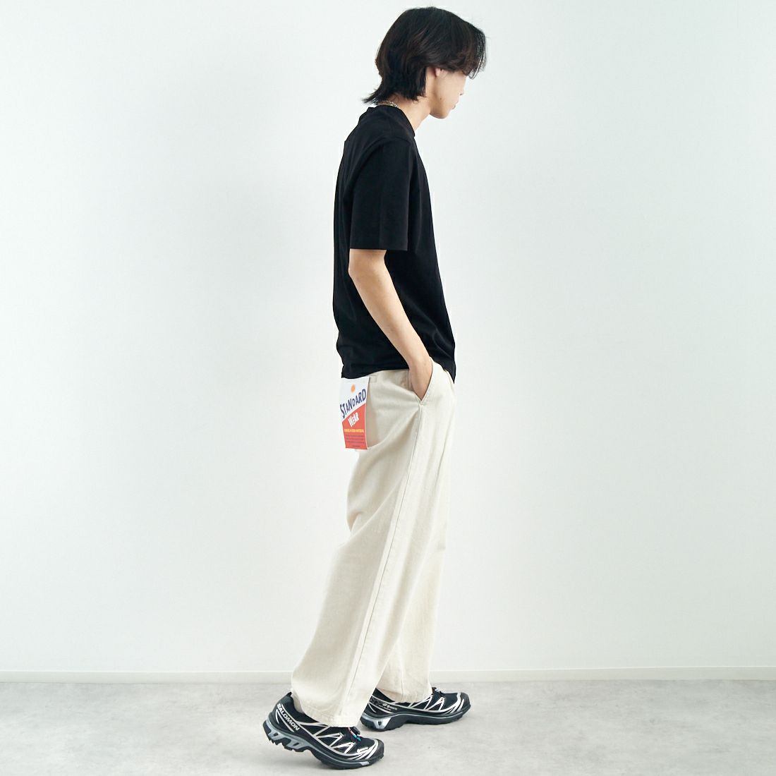 ARMANI EXCHANGE [アルマーニ エクスチェンジ] 半袖クルーネックTシャツ [XM000363] BLACK &&モデル身長：179cm 着用サイズ：M&&