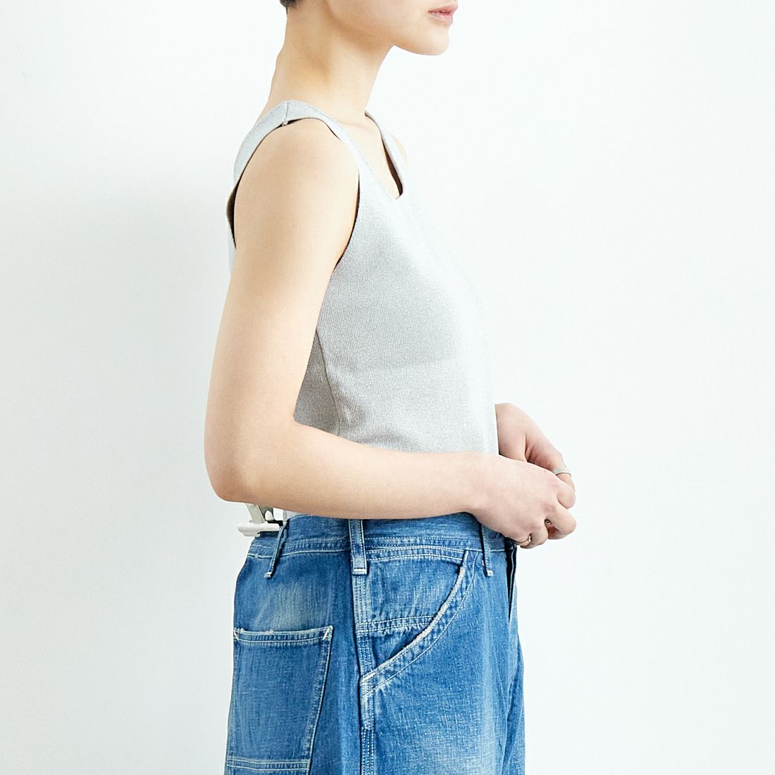 CLOCHE [クロシェ] スクエアニットタンク [51285516] ｸﾞﾚｰ &&モデル身長：160cm 着用サイズ：2&&